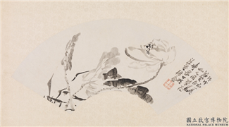 清居廉荷花扇面　镜片,绘画,花草