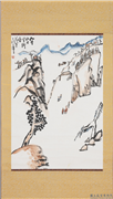 民国丁衍庸重阳登高　轴,绘画,山水,树木,建筑,人物,船