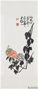 民国丁衍庸菊花织娘　轴,绘画,花草,草虫