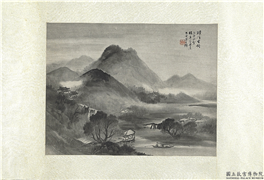 民国吴石僊烟溪独钓　镜片,绘画,山水,船,人物,树木,建筑,器用