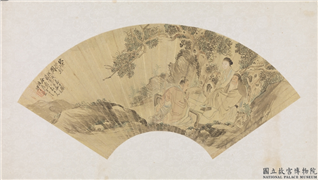 清沙馥人物扇面　镜片,绘画,人物,器用,山水,树木