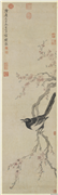 明钱谷画杏花喜鹊　轴,绘画,翎毛,花草