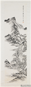 民国何维朴山水四屏　轴（一）,绘画,山水,树木,建筑,人物