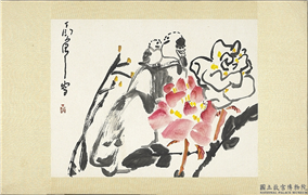 民国丁衍庸牡丹双喜　单片,绘画,花草,翎毛
