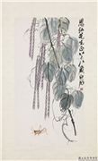 民国齐白石豆荚蚱蜢　轴,绘画,果蔬,草虫,树木