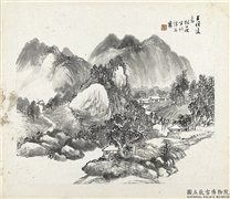 清杨伯润山水　册　巨僧遗意,绘画,山水,树木,建筑