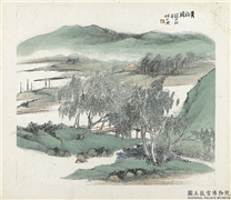 清杨伯润山水　册　青谿图,绘画,山水,树木,建筑,船