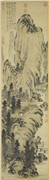 明王问画山水　轴,绘画,山水,建筑,器用,树木,人物