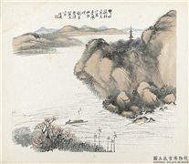 清杨伯润山水　册　楚水竞朝宗,绘画,山水,树木,船,建筑,人物