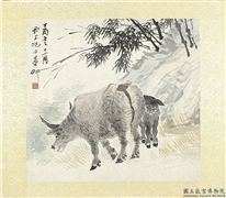 清倪田生犊　镜片,绘画,走兽,树木