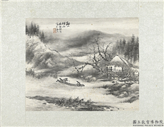 清胡璋谿山烟雨　镜片,绘画,山水,建筑,人物,树木,花草,船