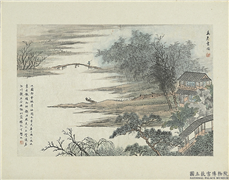 清吴谷祥临耕烟山水　册　万卷书楼,绘画,建筑,山水,树木,人物,船