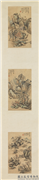 民国何维朴山水二屏　轴　松阴听瀑图,绘画,山水,树木,建筑,人物