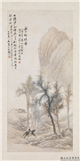 清任预秋山行旅　轴,绘画,山水,人物,走兽,树木