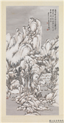 民国吴徵雪景山水　轴,书法,山水,树木,建筑