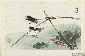 清朱偁花鸟册　册　菱角燕子,绘画,翎毛,果蔬,器用,山水