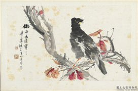 清朱偁花鸟册　册　红叶寒鸦,绘画,翎毛,树木