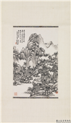 民国吴徵水墨山水　轴,绘画,山水,树木,建筑
