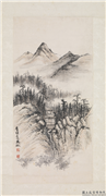民国吴徵山水　轴,绘画,山水,树木,建筑,人物