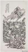 民国吴徵烟波草堂　轴,绘画,山水,树木,建筑