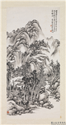 民国吴徵树藏邨径　轴,绘画,山水,树木,建筑,船,人物