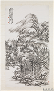 民国吴徵山水　轴,绘画,山水,树木,建筑,器用,船,人物