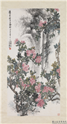 民国吴徵飞瀑弄花　轴,绘画,花草,山水