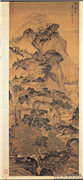明关思秋林听泉　轴,绘画,山水,树木,建筑,人物,器用