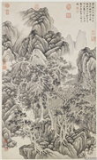 明顾正谊山水　轴,绘画,山水,人物,树木,建筑