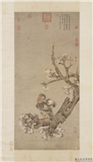 明吴彬文杏双禽图　轴,绘画,翎毛,花草