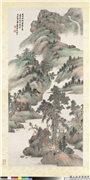 民国萧俊贤青绿山水图　轴,绘画,山水,树木,建筑