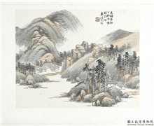清陆恢山水册　册　山水九,绘画,山水,建筑,树木