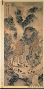 明李士达关山风雨图　轴,绘画,山水,人物,走兽,建筑,器用,树木