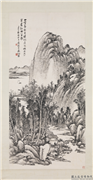 民国吴徵山云孤帆　轴,绘画,山水,树木,建筑,船