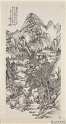 民国吴徵谿桥策杖　轴,绘画,山水,树木,人物,建筑,器用