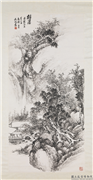 民国吴徵听瀑　轴,绘画,山水,树木,人物,建筑