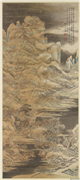清王廷章雪景山水　轴,绘画,山水,树木,建筑,人物,走兽,船,花草,器用