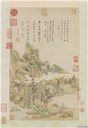 明顾懿德春绮图　轴,绘画,山水,树木,建筑,人物