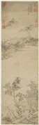 明孙枝画杜甫诗意　轴,绘画,山水,建筑,人物,船,树木