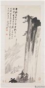 民国张大千山水　轴,绘画,山水,船,树木,建筑