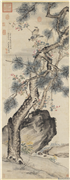明吴令堂上白头图　轴,绘画,树木,翎毛,花草