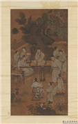 民国无款学士图　轴,绘画,人物,树木,山水,器用,水中动植物,建筑