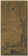 明人画花鸟　轴,绘画,花草,树木,翎毛,山水
