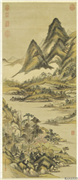 清赫奕山水　轴,绘画,山水,树木,建筑