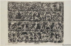 汉武氏祠画像石刻拓片　横披　（二）,墨拓,绘画,人物,佛道人物,走兽,翎毛,器用,山水,车