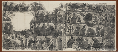 汉武氏祠画像石刻拓片　横披　（八）,墨拓,绘画,经史-故事,人物,车,走兽,祥瑞,佛道人物,翎毛,建筑,器用,食品