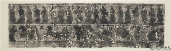 汉武氏祠画像石刻拓片　横披　（九）,墨拓,绘画,人物,车,走兽
