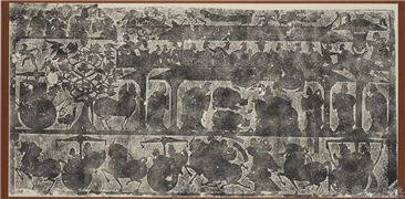 汉武氏祠画像石刻拓片　横披　（二十四）,墨拓,绘画,人物,建筑,车,走兽,树木,翎毛,器用