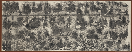 汉武氏祠画像石刻拓片　横披　（二十九）,墨拓,绘画,经史-故事,人物,建筑,器用,水中动植物,翎毛,走兽,车,船,佛道人物