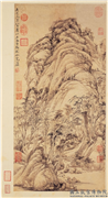 清王翬临关仝山水　轴,绘画,山水,树木,建筑